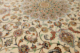 Round Ivory, Moss, Brown Color Hand Knotted Qum All Silk Silk Traditional Oriental Rug